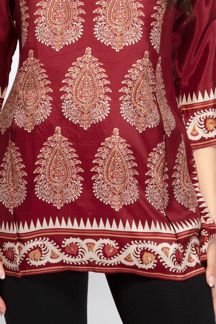 Maroon Paisley Print Short Kurti