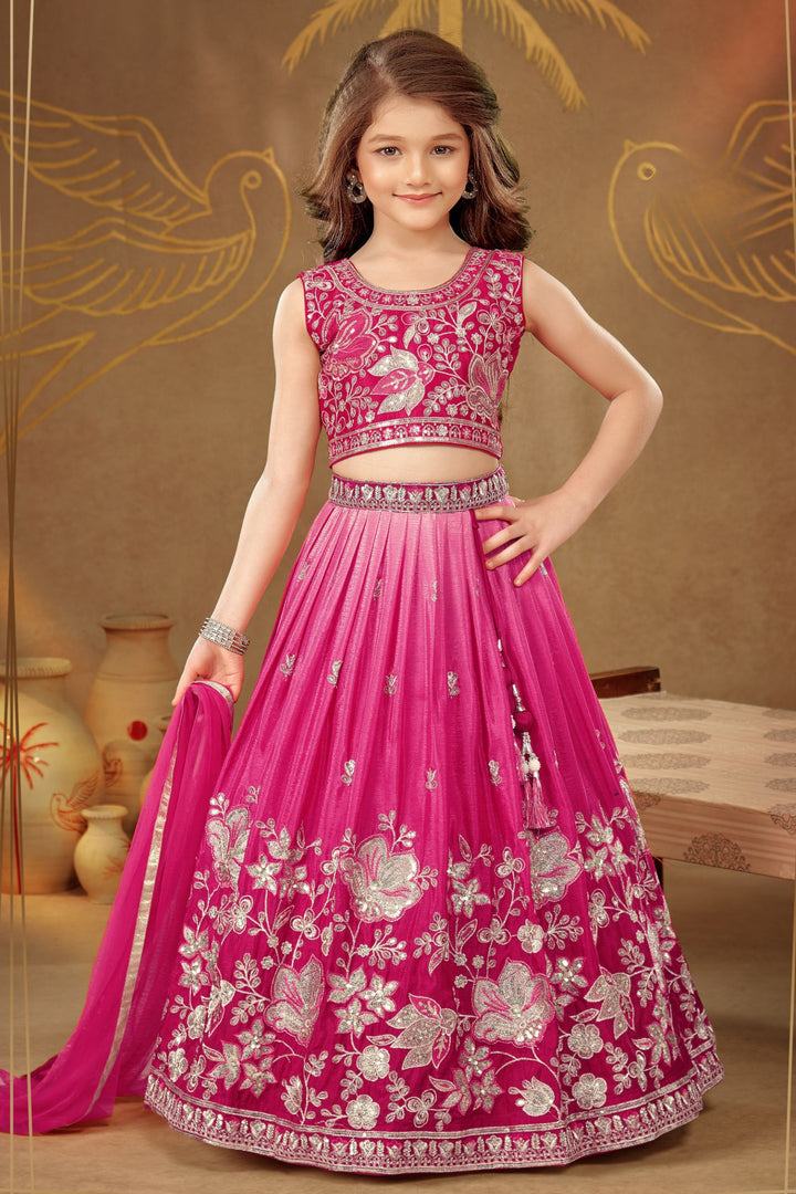 Rani Pink Sequins and Zari work Lehenga Choli for Girls