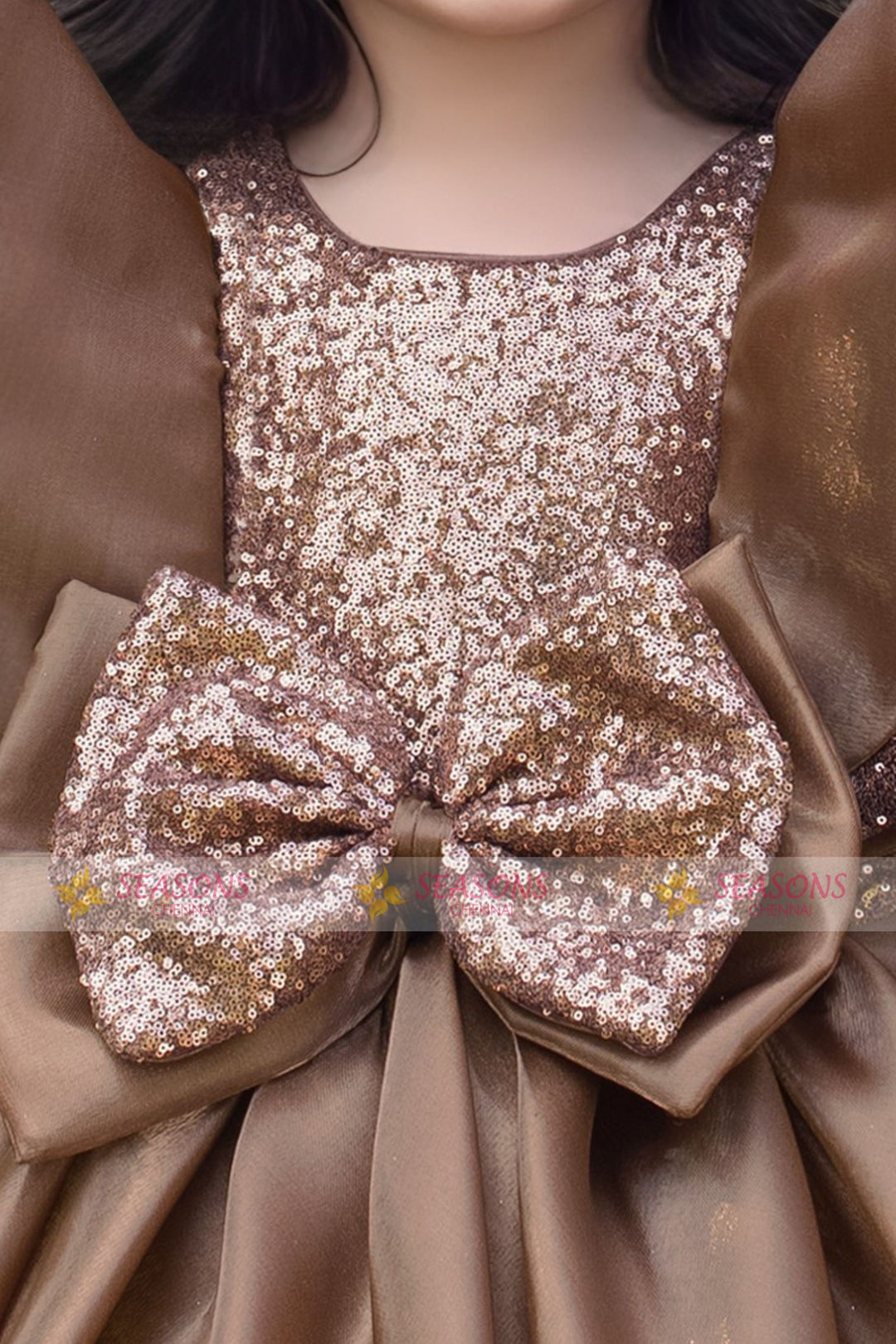 Chocolate Brown Sequins work Long Party Gown for Girls
