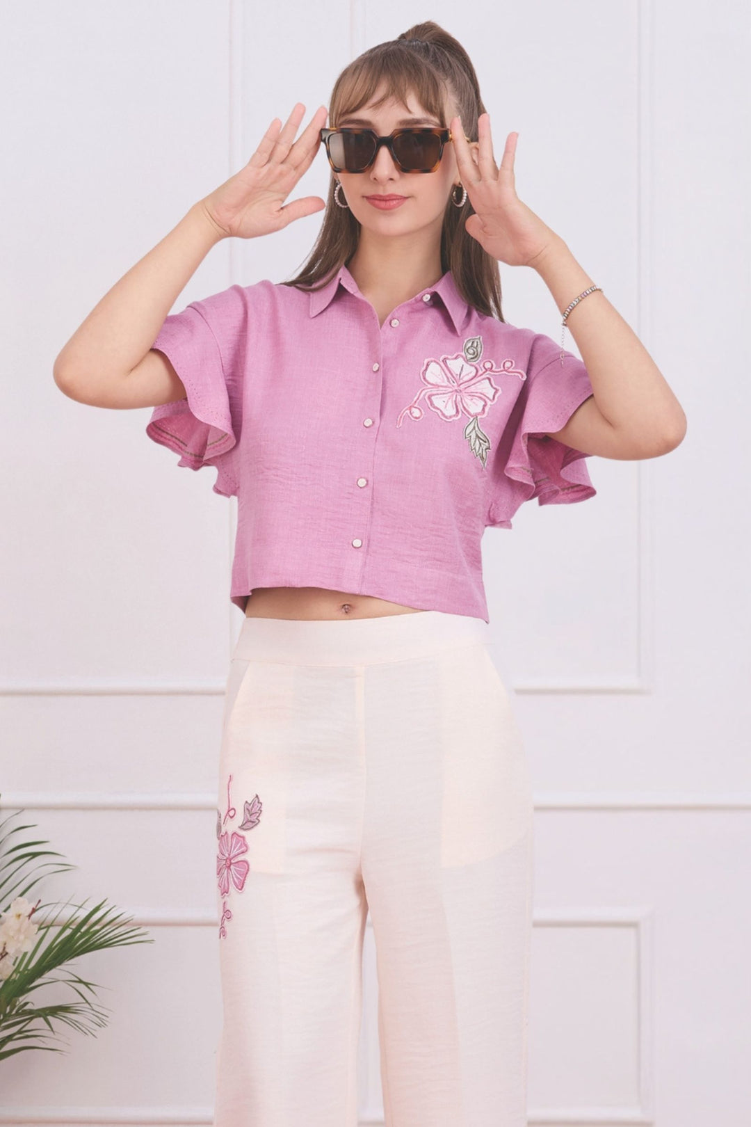 Pink with Cream Thread work Co-ord Set for Girls