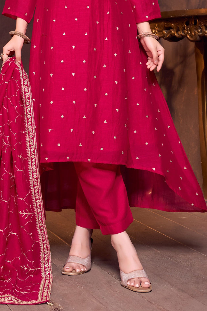 Red Stone, Zardozi, Zari and Sequins work A-line Cut Salwar Suit
