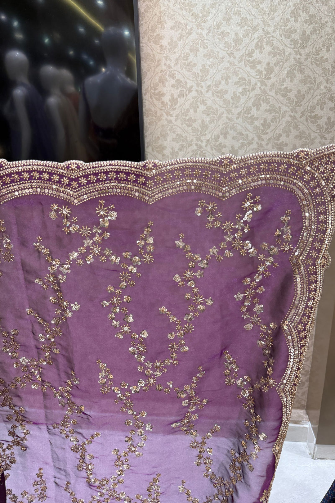 Violet Beads, Zari and Sequins work Saree