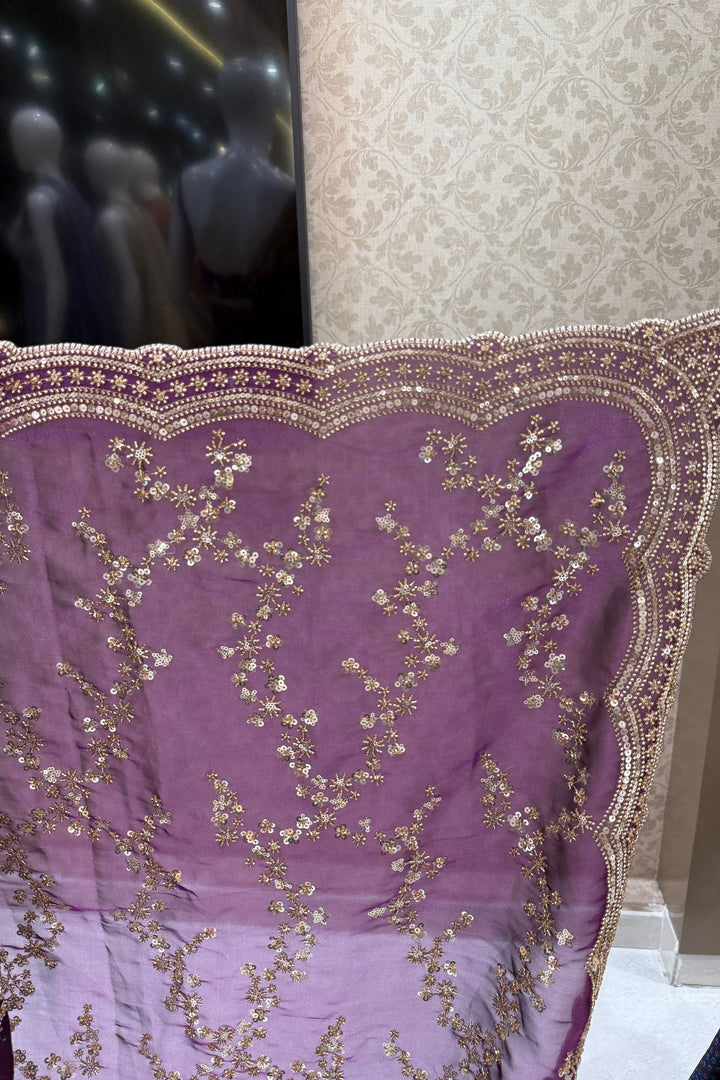 Violet Beads, Zari and Sequins work Saree