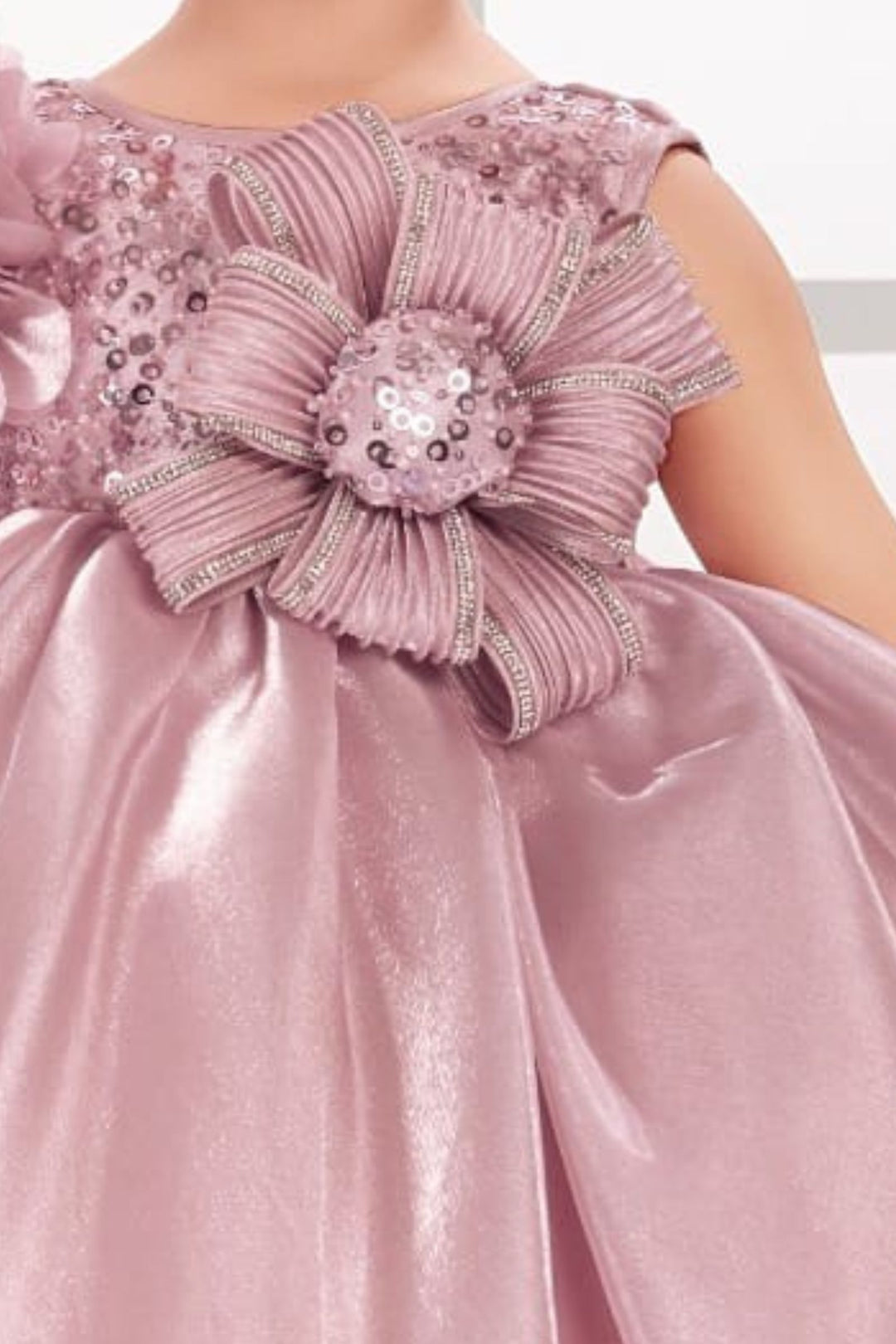 Onion Pink Stone and Sequins work Short Partywear Frock for Girls