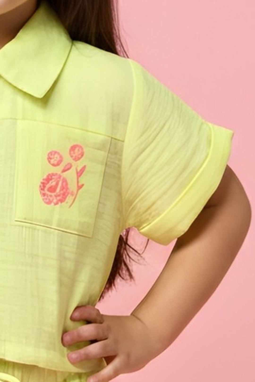 Lemon Yellow Embroidery work Top and Shorts For Girls