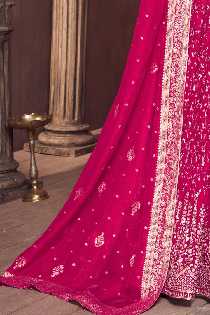 Rani Pink Sequins, Beads, Zari and Stone work Crop Top Lehenga