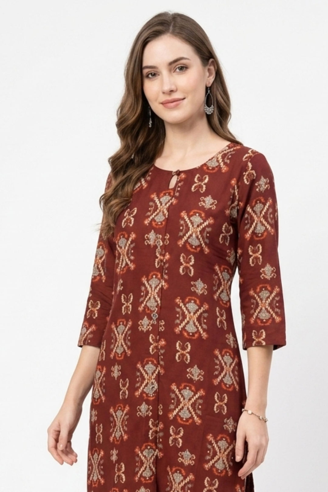 Maroon Digital Print Calf Length Kurti