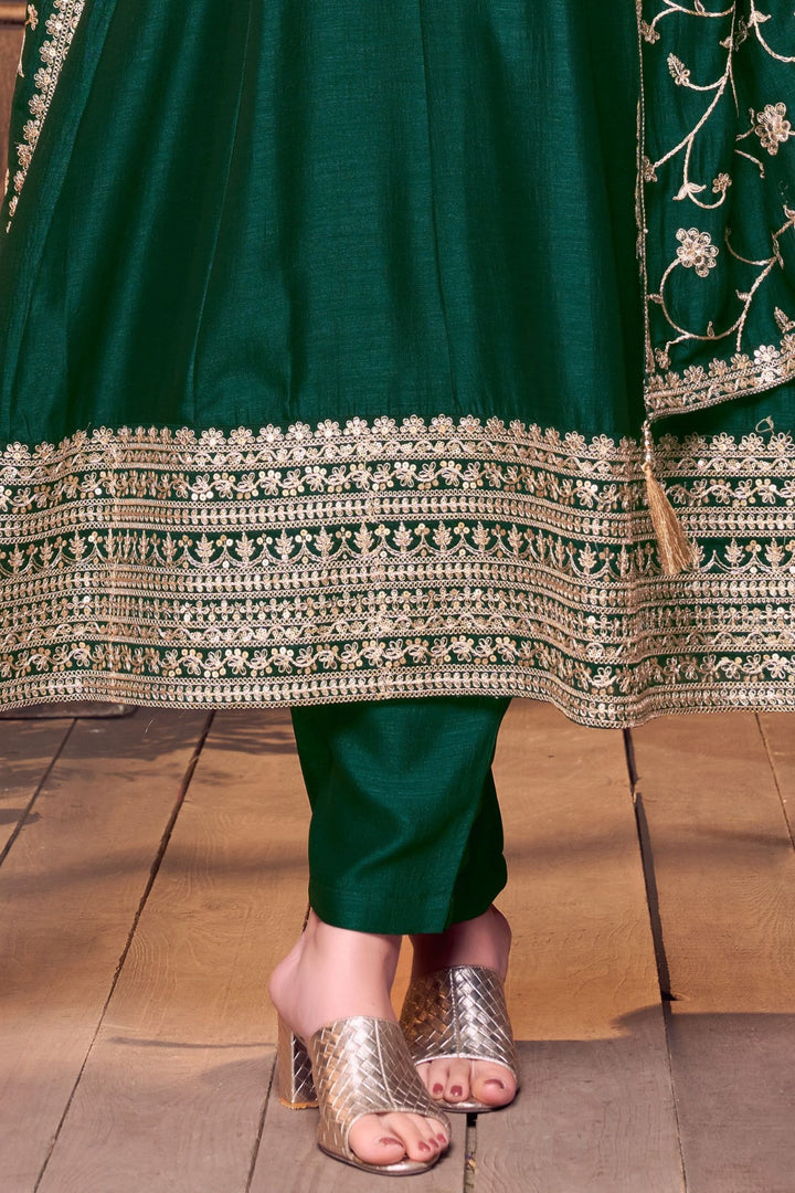 Bottle Green Sequins and Zari work Anarkali Style Salwar