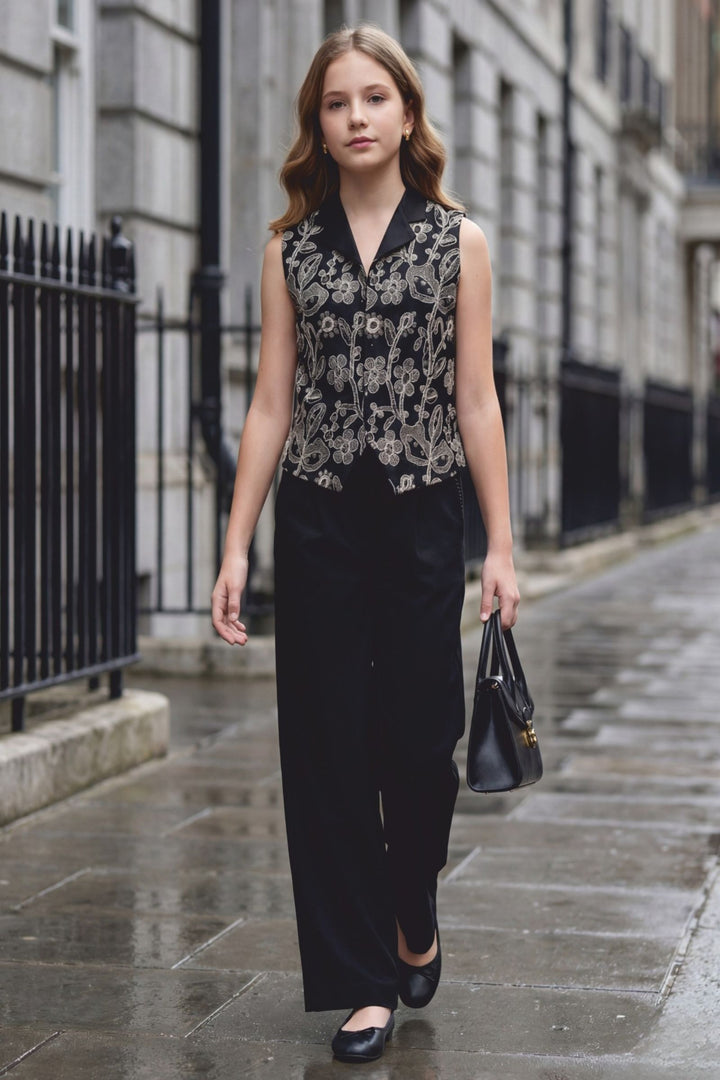Black Thread work Top and Palazzo Set for Girls