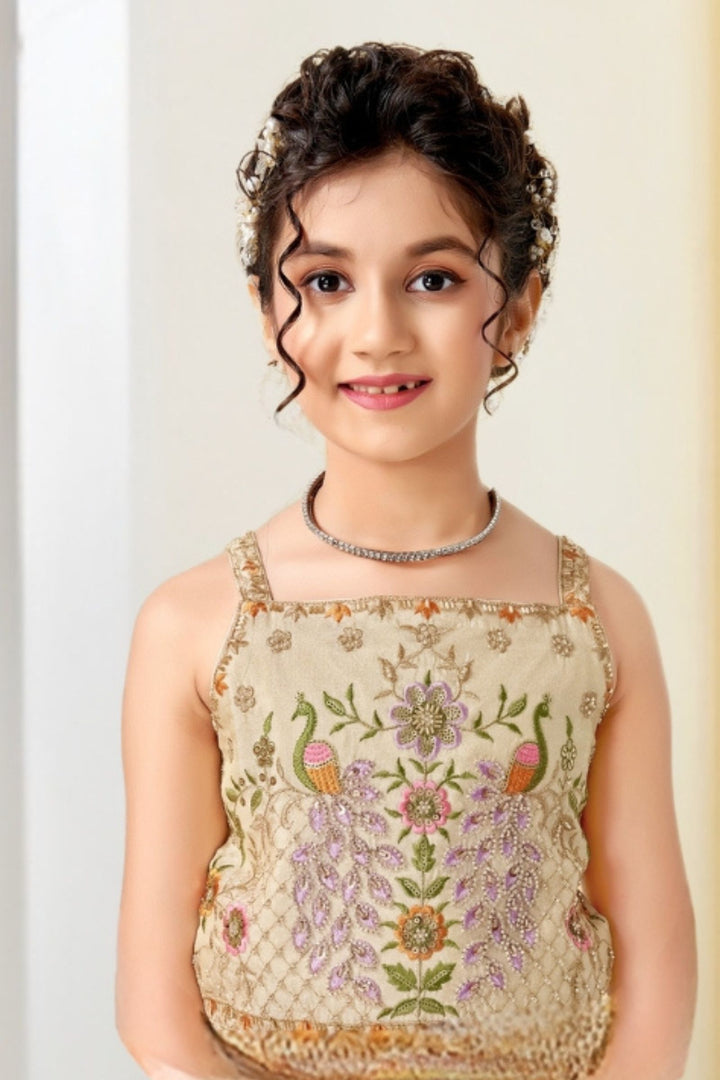Cream Zari, Beads, Sequins and Embroidery work Lehenga Choli for Girls