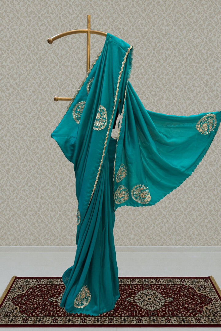 Rama Blue Saree with Sequins, Zari, Pearl and Beads work