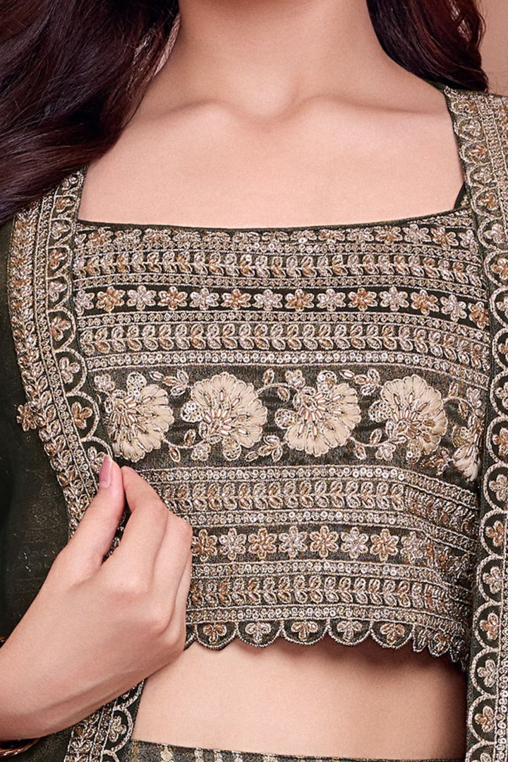 Green Embroidery, Beads and Zari work Overcoat Styled Palazzo Set For Girls