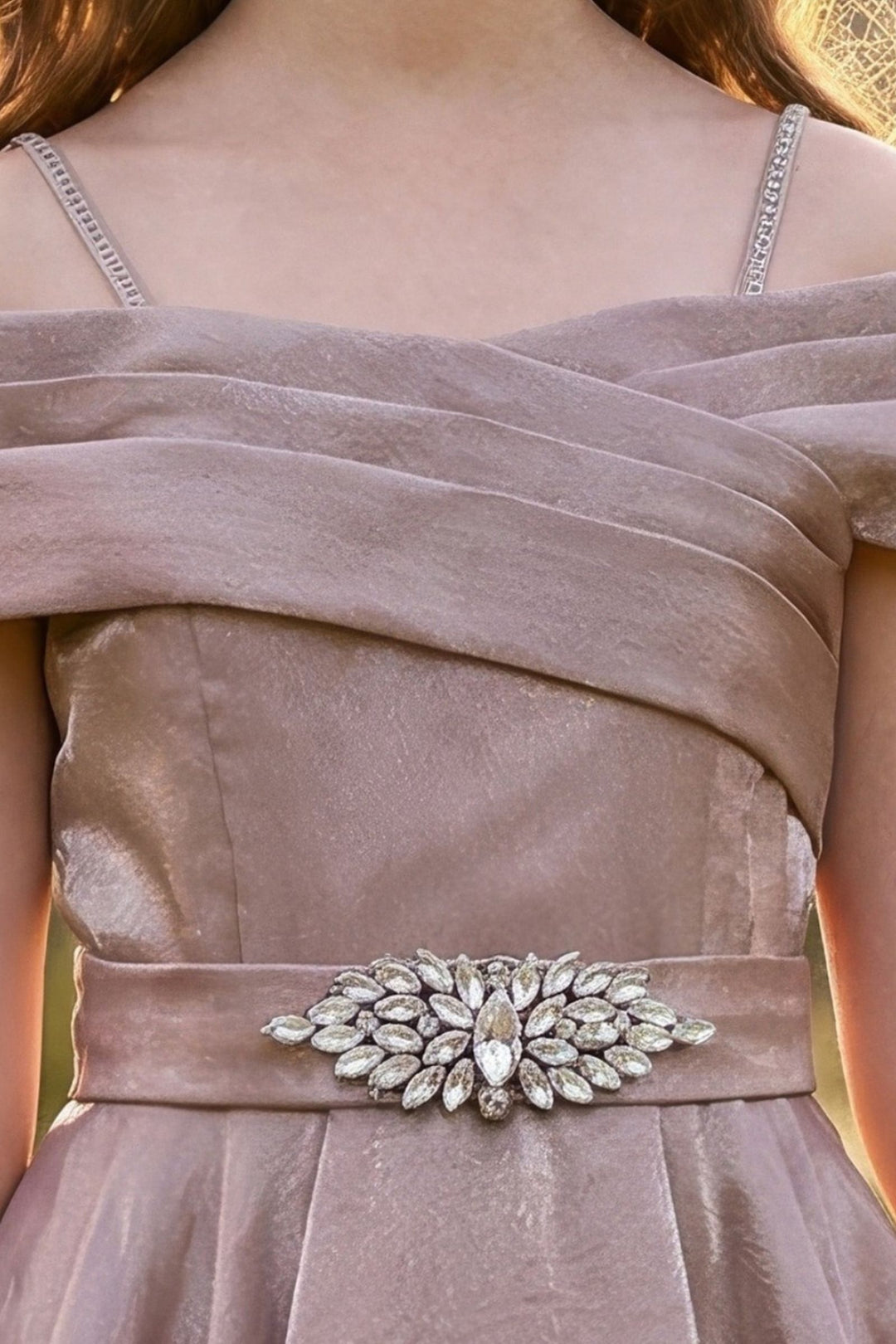 Onion Pink Stone work Long Party Gown for Girls