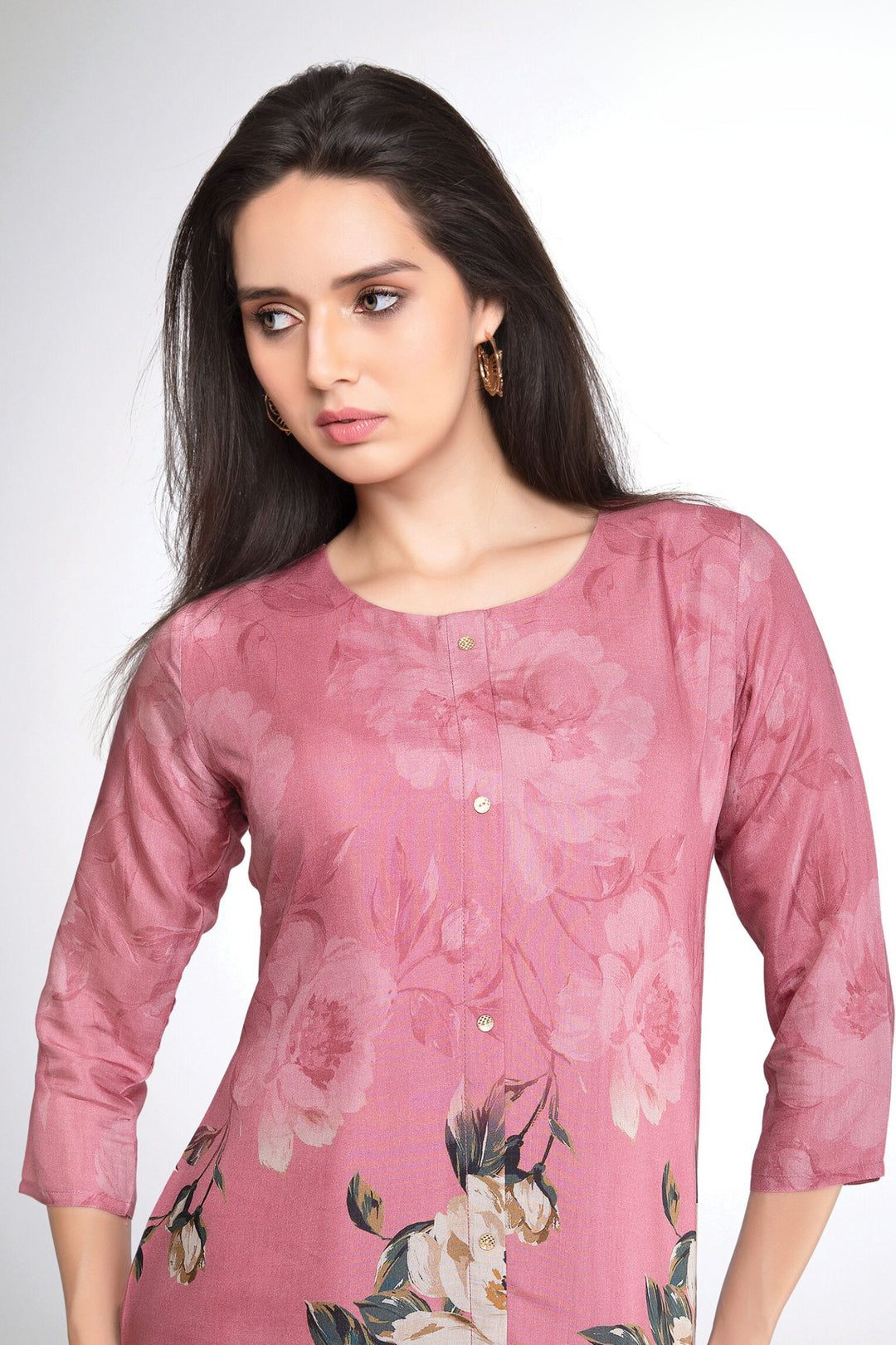 Pink Floral Print Short Kurti