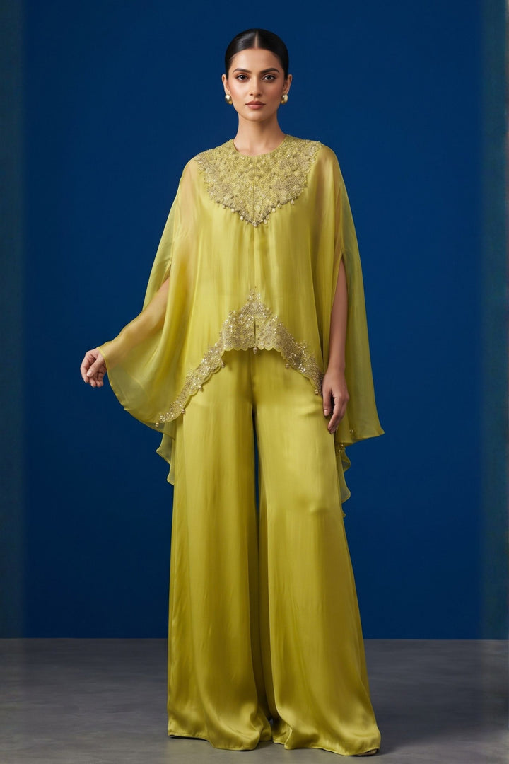 Liril Green Indo-Western Styled Beads, Zardozi, Stone and Sequins work Palazzo Set