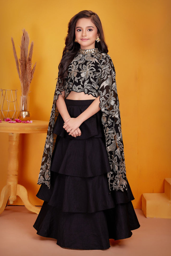 Black Zari, Sequins, Beads, Mirror and Stone work Lehenga Choli for Girls