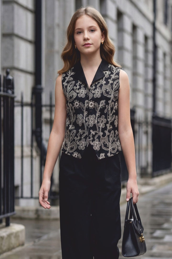 Black Thread work Top and Palazzo Set for Girls