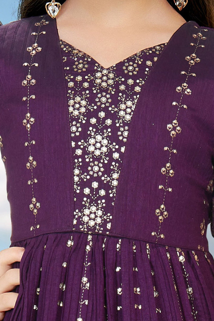 Purple Glitter work Long Party Gown for Girls