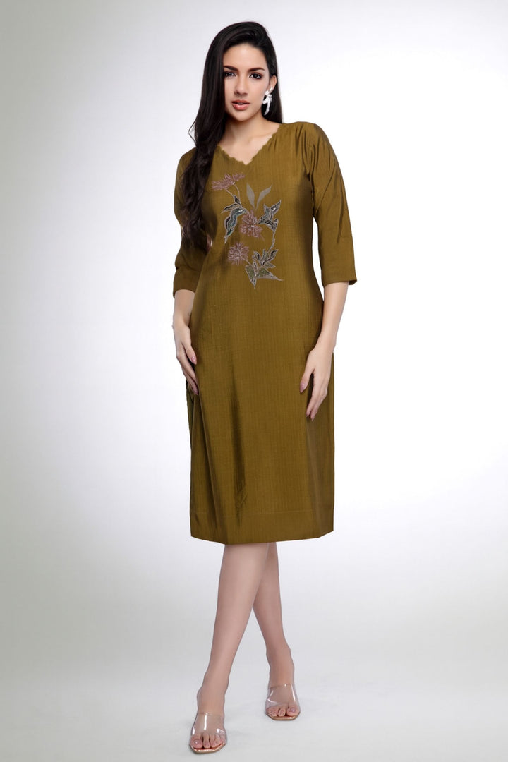 Mehendi Green with Printed and Stone work Calf Length Kurti
