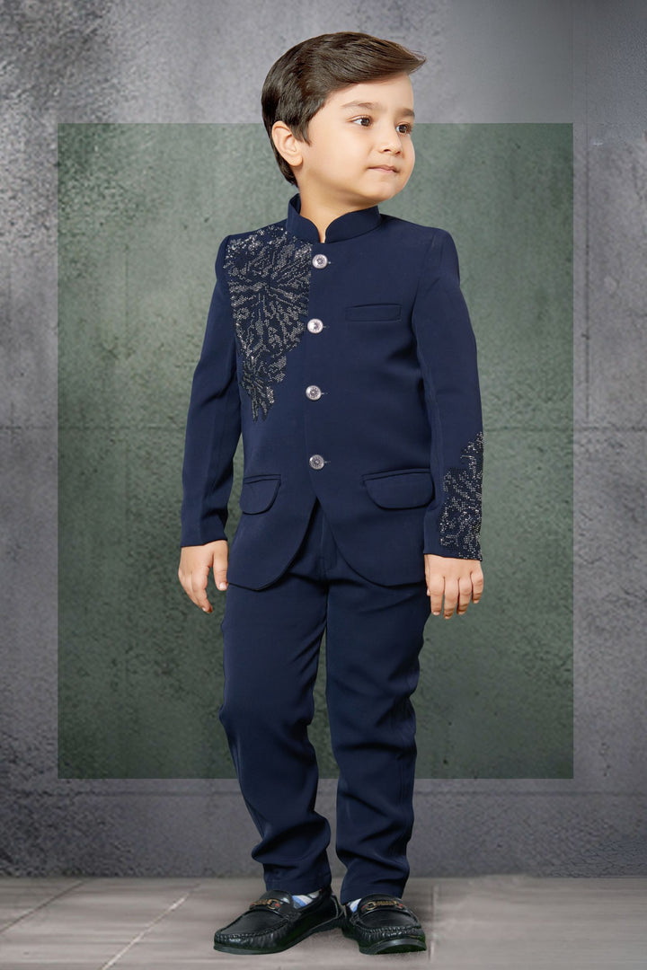 Navy Blue Stone work Jodhpuri Suit for Boys