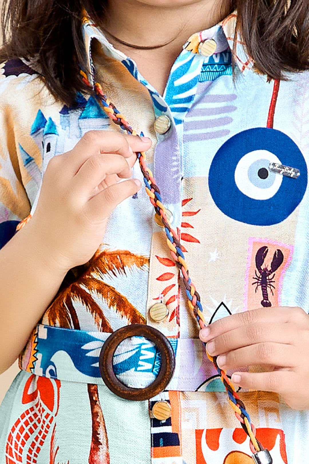 Half White with Multicolor Digital Print Short Frock for Girls