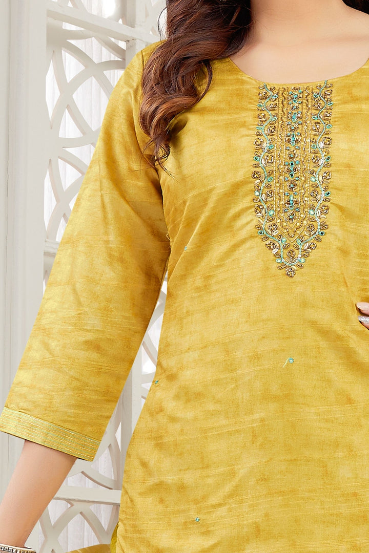 Yellow Zardozi, Sequins, Thread and Mirror work Straight Cut Salwar Suit