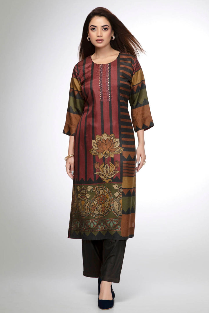 Maroon Floral Printed Straight Kurta