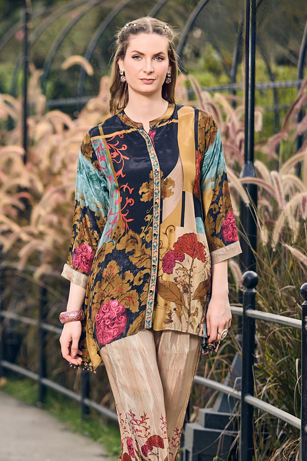 Gold with Multicolor Digital Print Cord Set