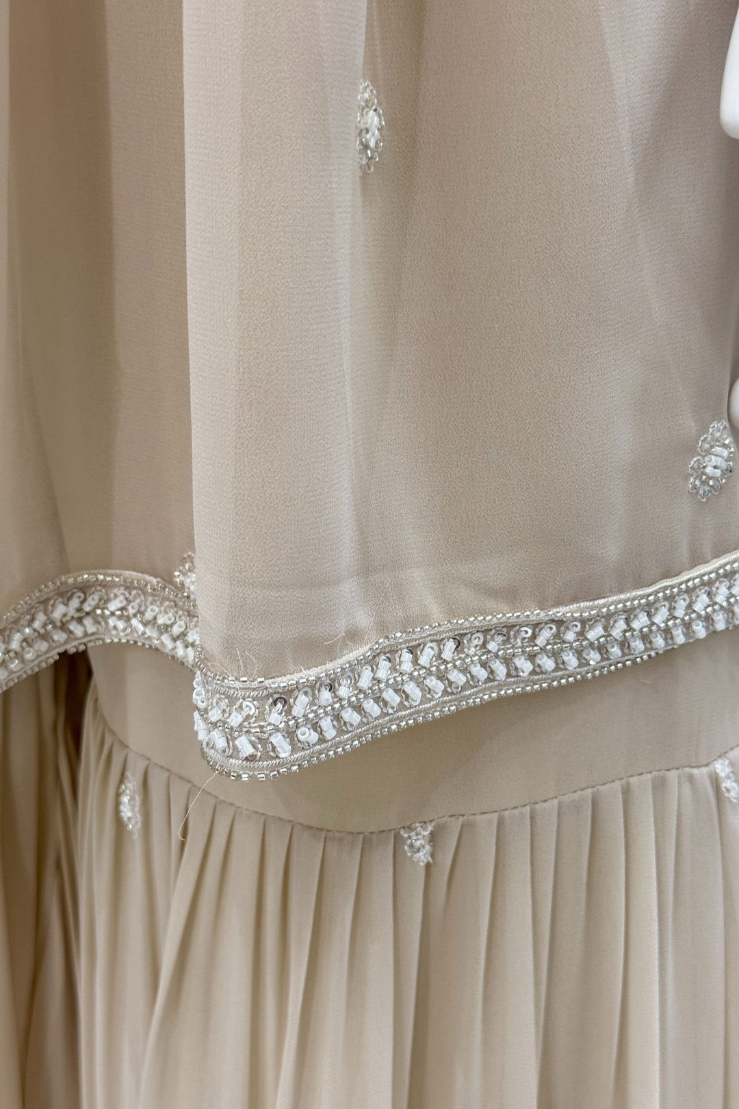 Beige Beads, Sequins and Thread work Peplum Top with Sharara Suit Set