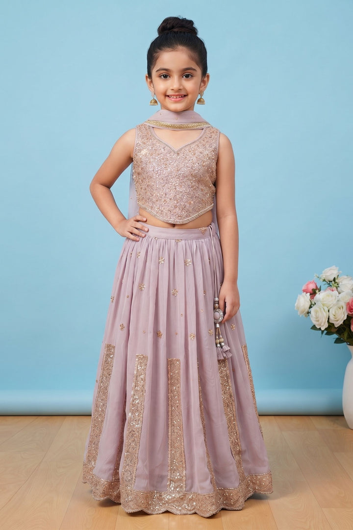 Light Lavender Sequins and Beads work Lehenga Choli for Girls