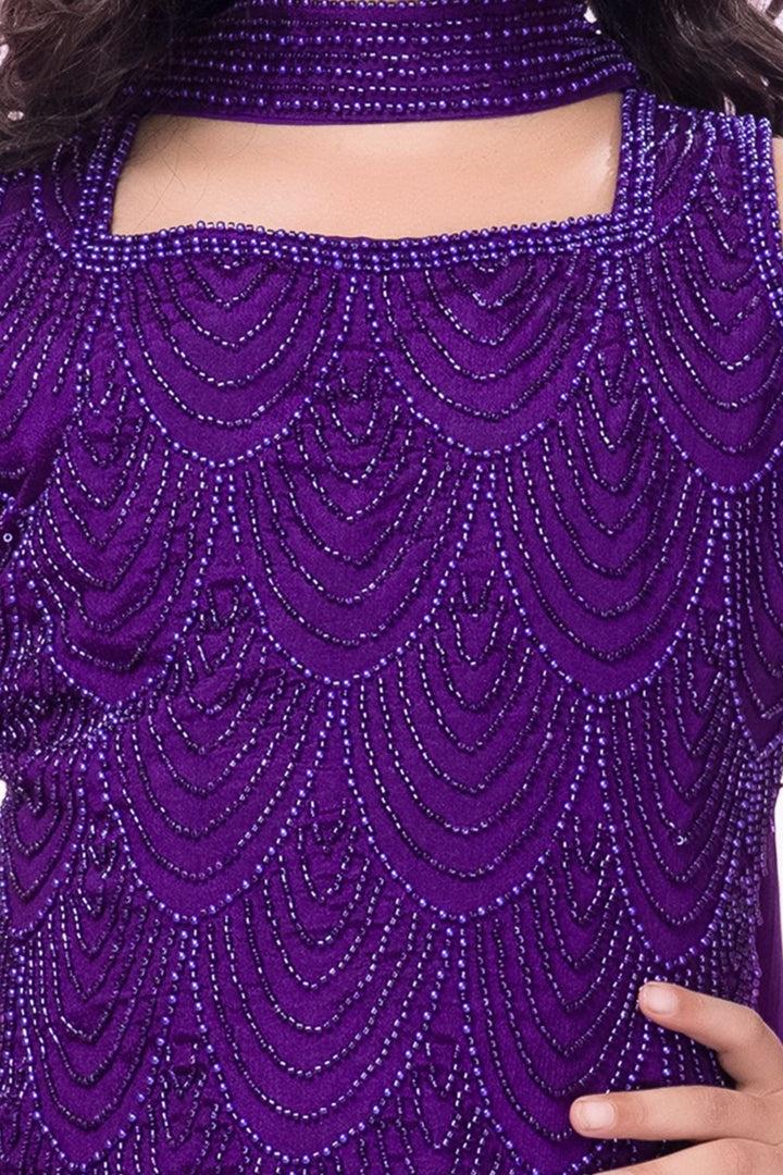 Purple Beads work Palazzo Suit Set for Girls