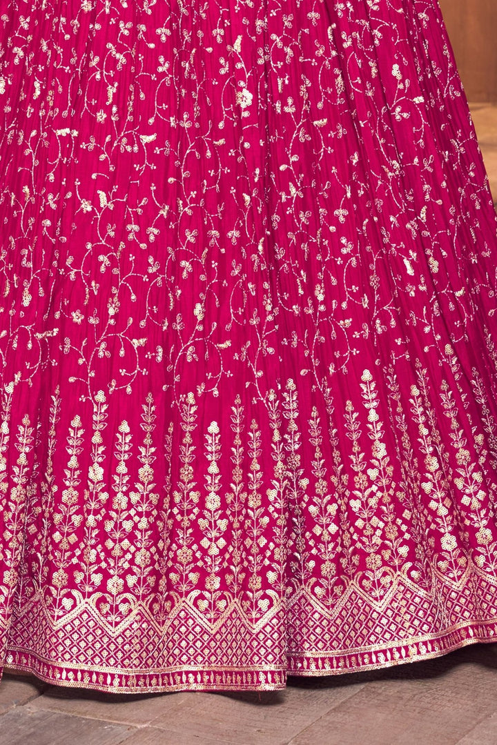 Rani Pink Sequins, Beads, Zari and Stone work Crop Top Lehenga