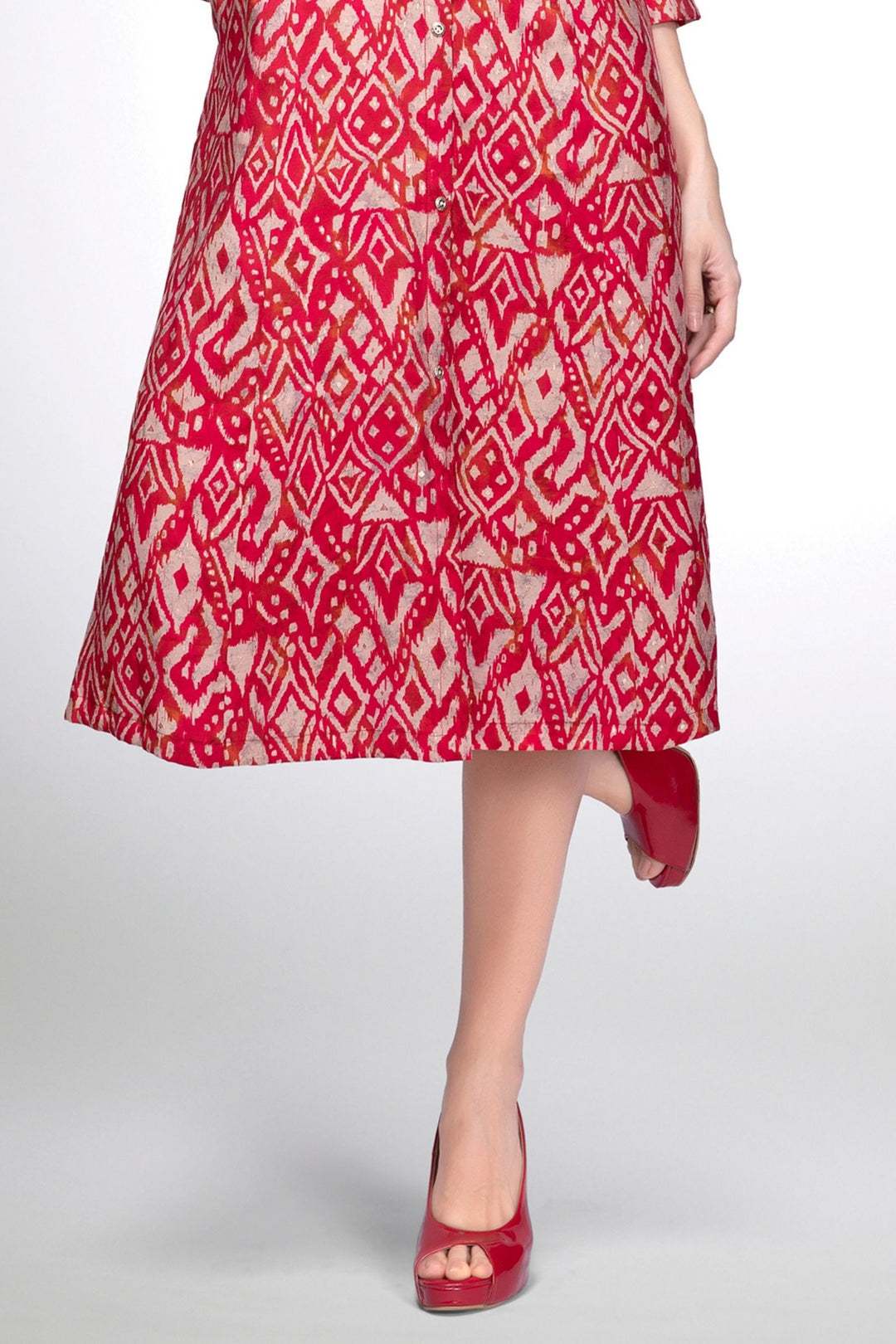 Red with Sandal Digital Print Calf Length Kurti