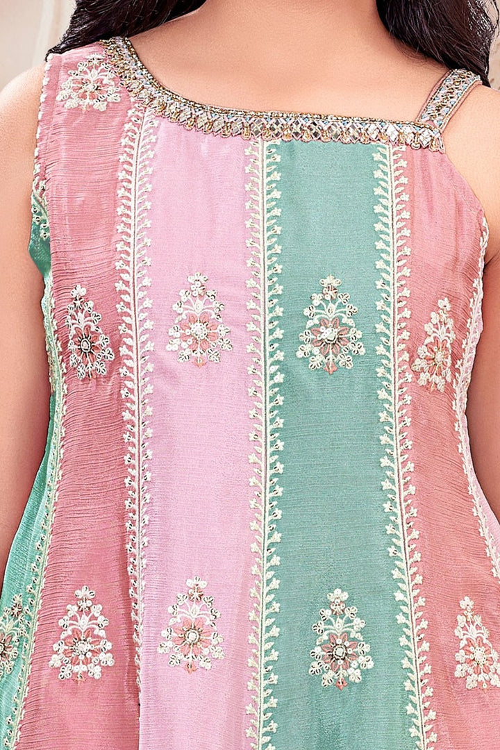 Multicolor Mirror, Beads, Stone, Thread and Sequins work Palazzo Suit Set for Girls