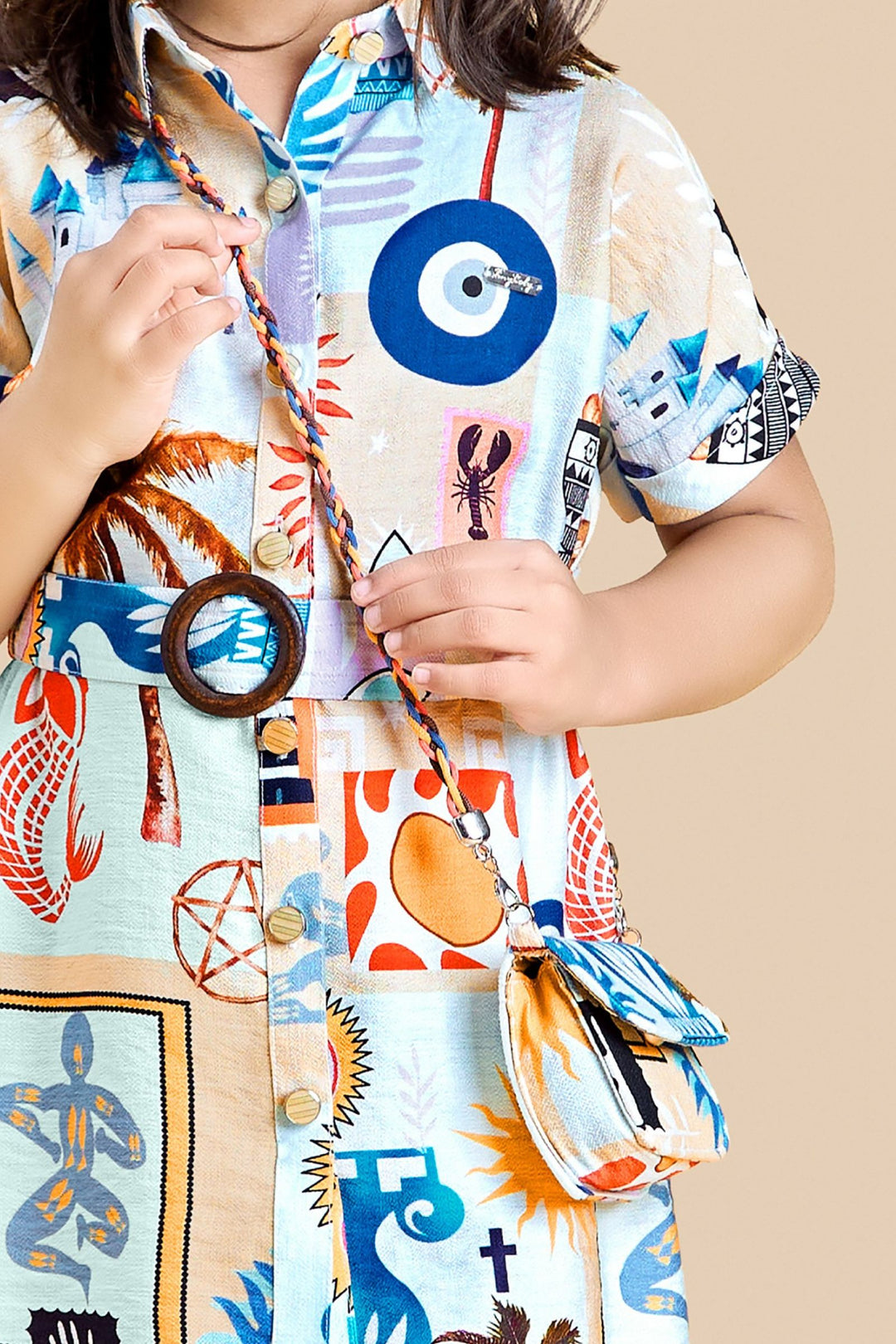Half White with Multicolor Digital Print Short Frock for Girls