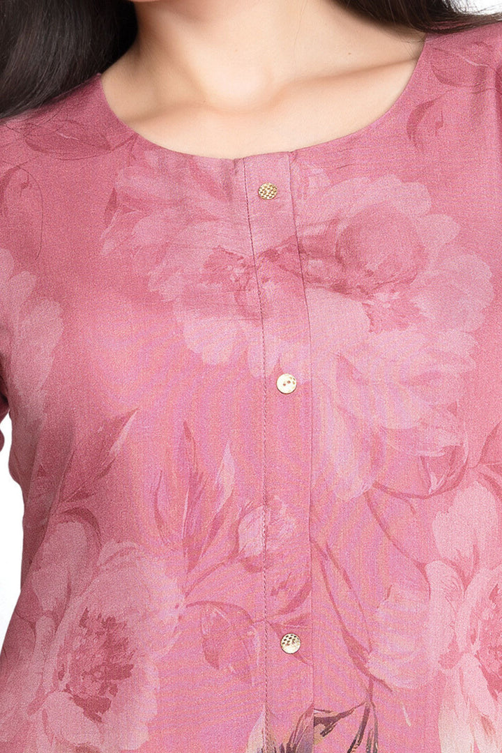 Pink Floral Print Short Kurti