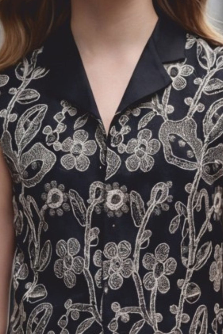 Black Thread work Top and Palazzo Set for Girls