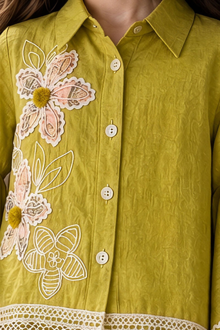 Liril Green Thread and Lace work Co-ord Set for Girls