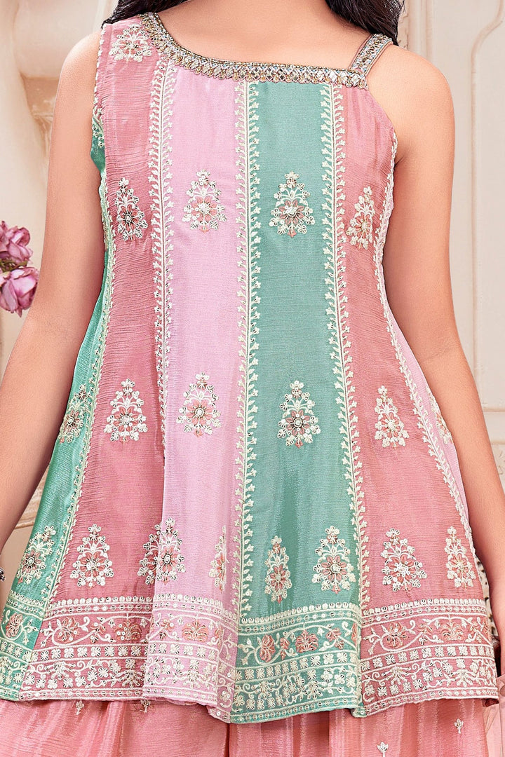 Multicolor Mirror, Beads, Stone, Thread and Sequins work Palazzo Suit Set for Girls