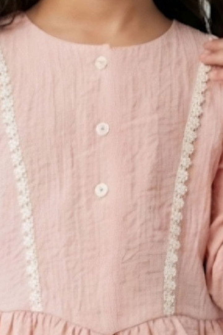 Peach Lace work Top and Palazzo Set for Girls