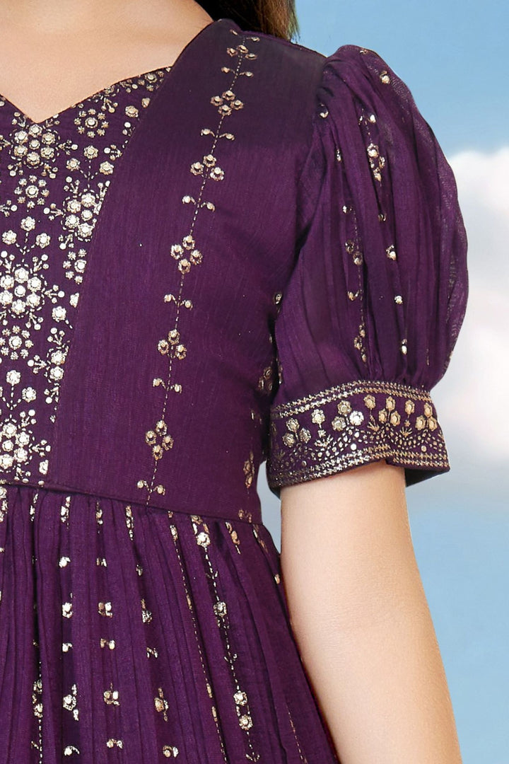 Purple Glitter work Long Party Gown for Girls
