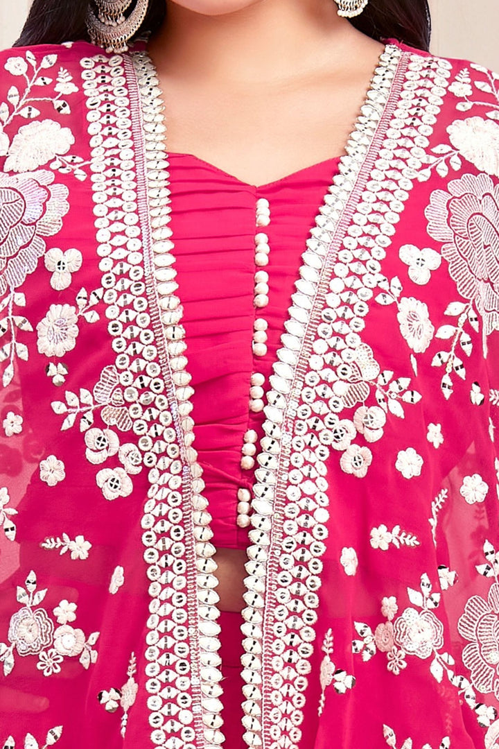 Rani Pink Embroidery and Sequins work Shrug with Palazzo Set for Girls