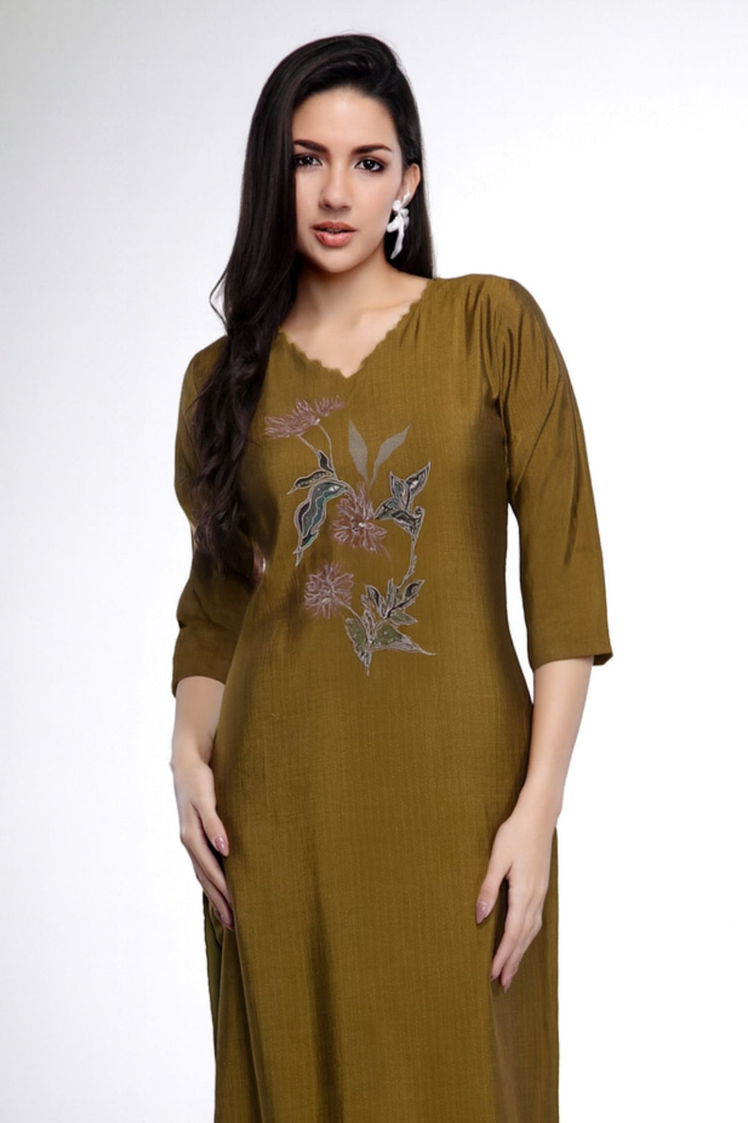 Mehendi Green with Printed and Stone work Calf Length Kurti