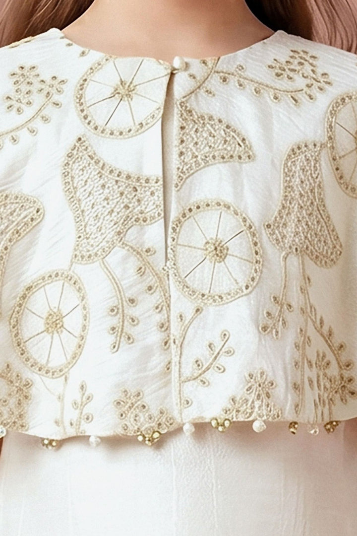 Half White Sequins and Thread work Poncho Styled Palazzo Set for Girls