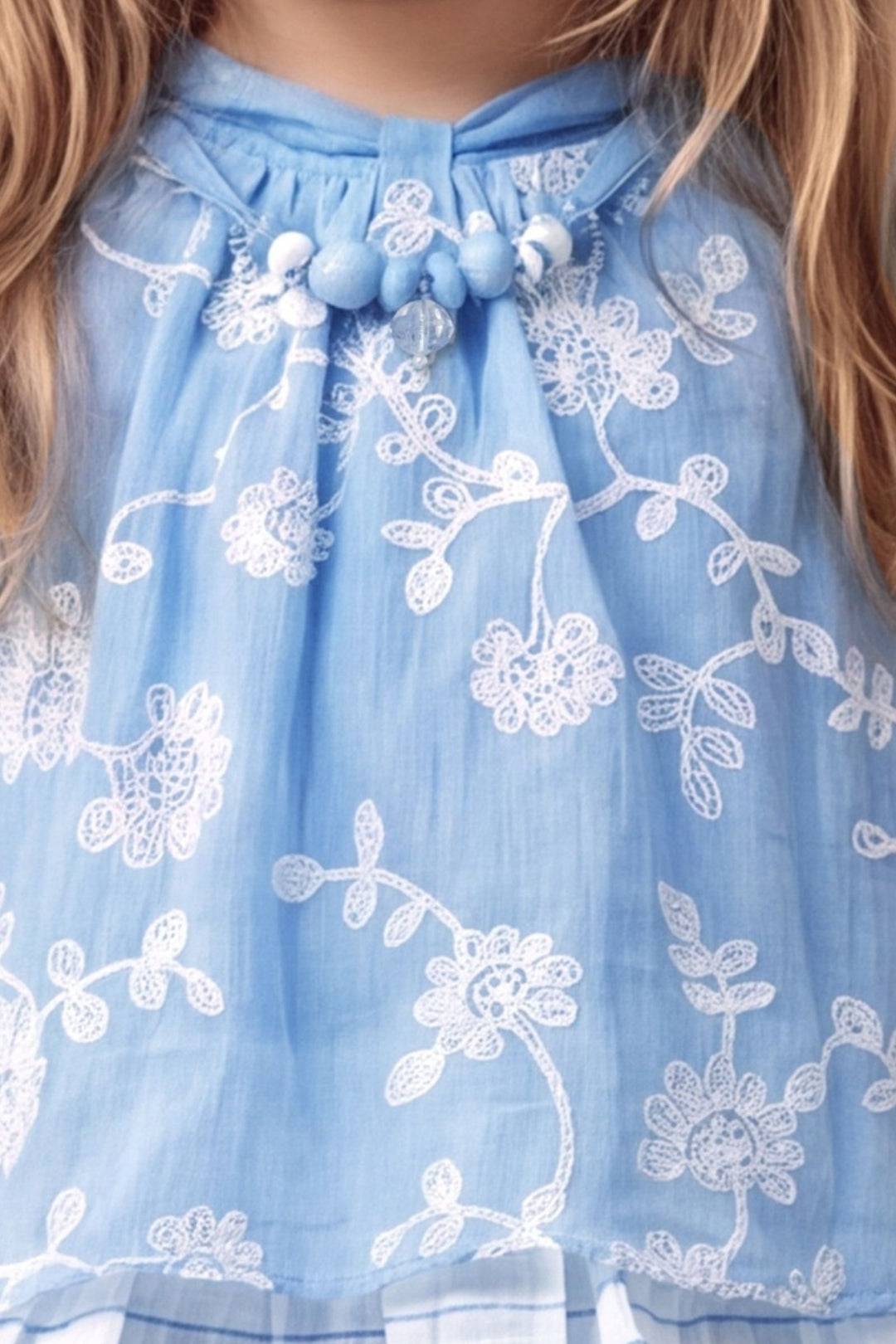 Blue with Floral Embroidery work Co-ord Set for Girls
