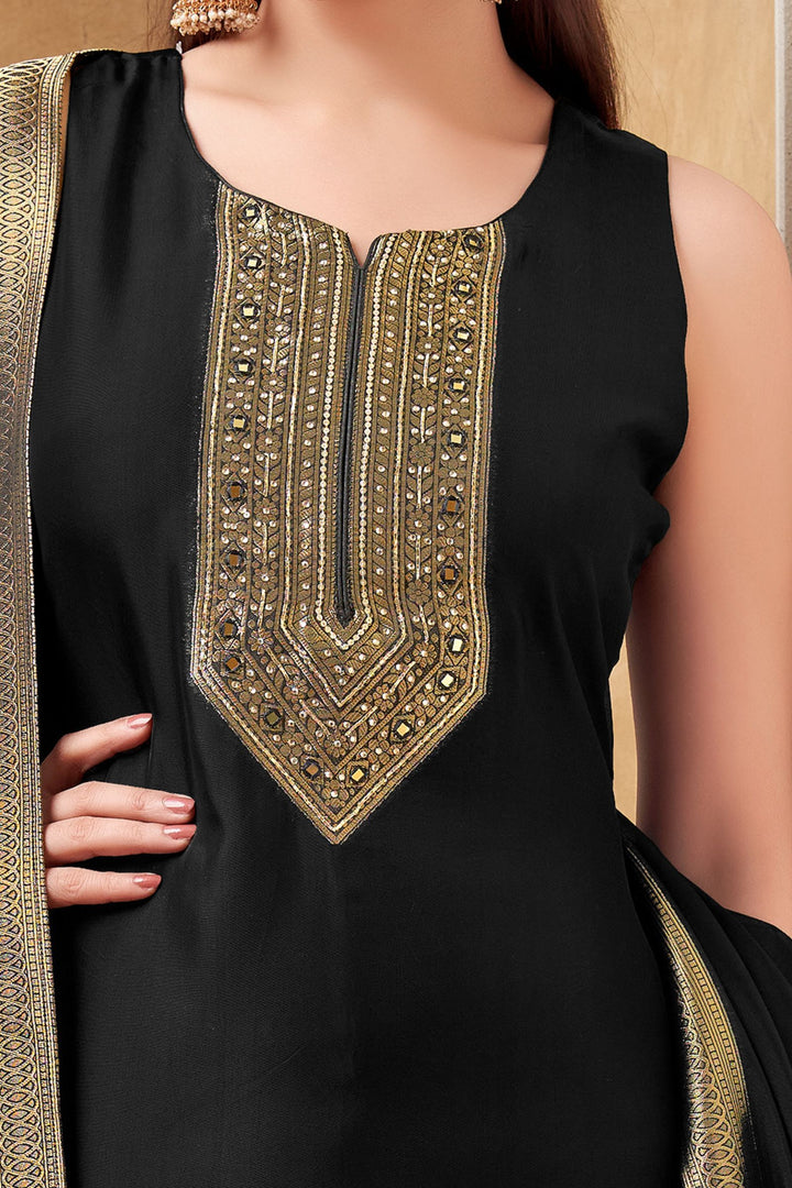 Black Banaras, Mirror, Stone and Sequins work Straight Cut Salwar Suit