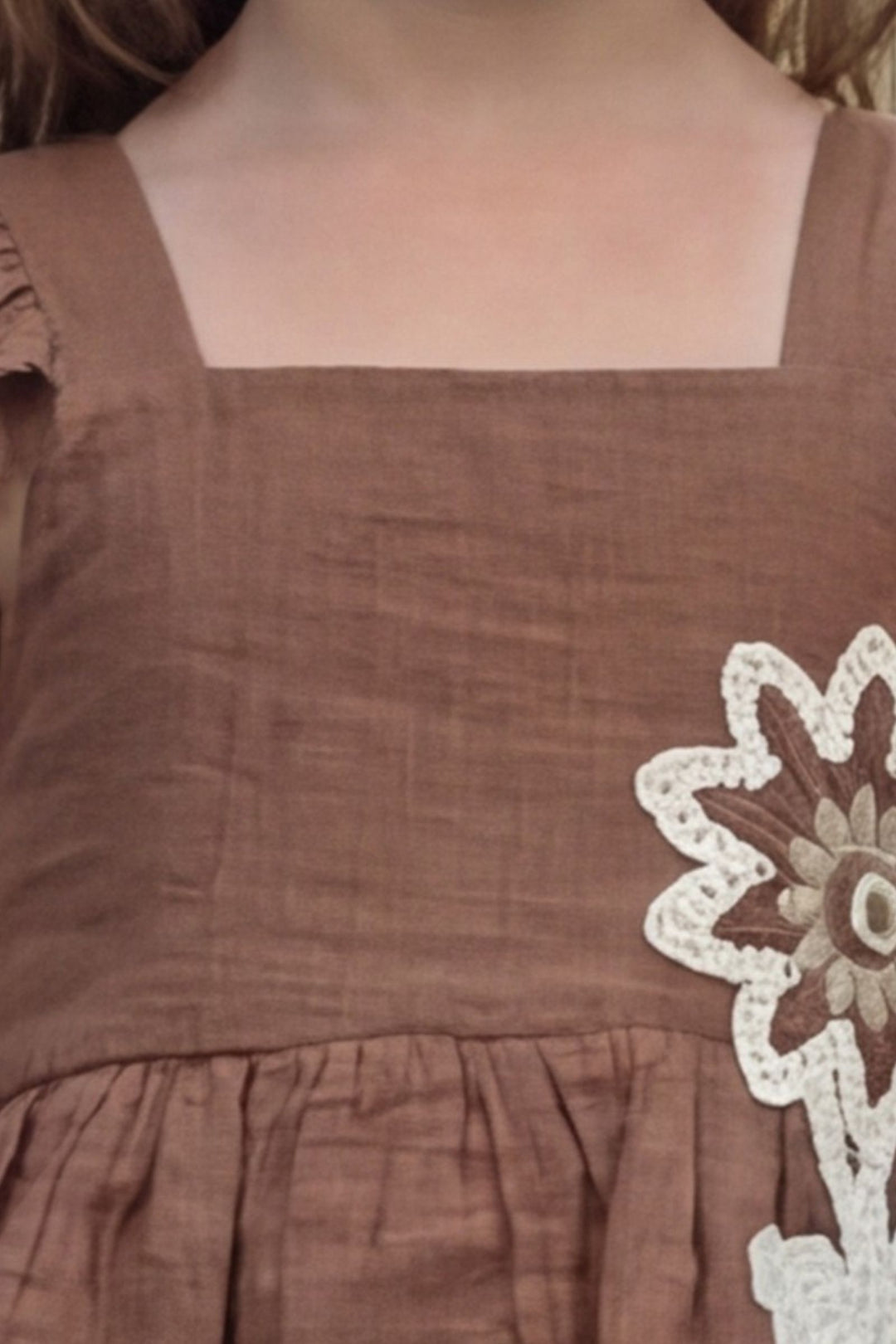 Brown with Cream Thread work Top and Palazzo Set for Girls