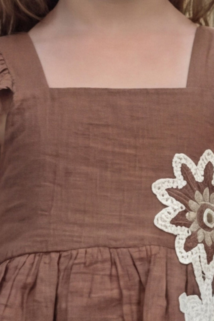 Brown with Cream Thread work Top and Palazzo Set for Girls