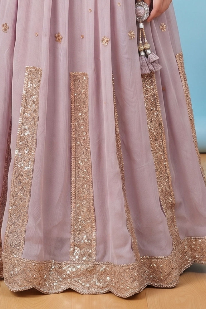 Light Lavender Sequins and Beads work Lehenga Choli for Girls
