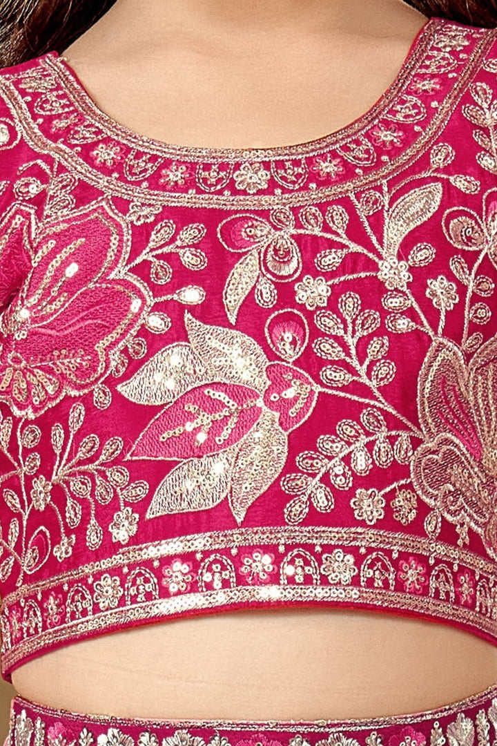 Rani Pink Sequins and Zari work Lehenga Choli for Girls